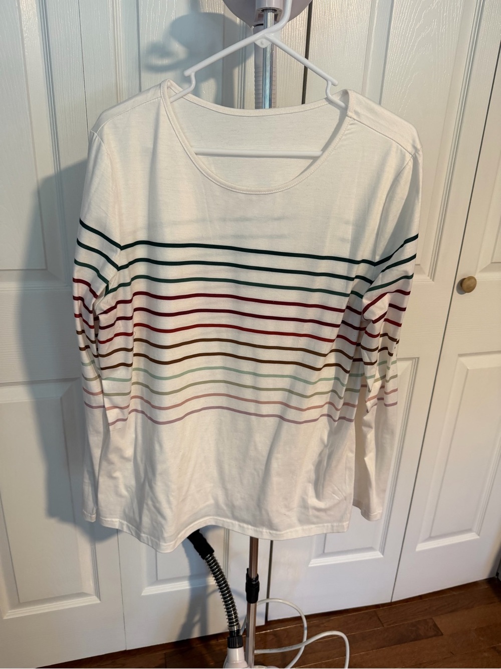 Women’s White Long Sleeve Stripe Tee